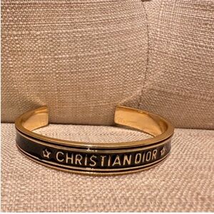 Delicious Black and Gold Christian Dior Style Cuff Bracelet